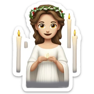 brown haired white women with white gown and advent wreath with long candles on the head sticker