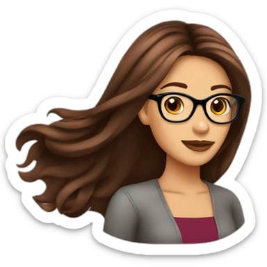 Mujer cabello largo lacio color café, ojos café, piel morena, con lentes color vino sticker