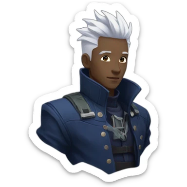ekko from arcane with white hair and navy blue jacket sticker