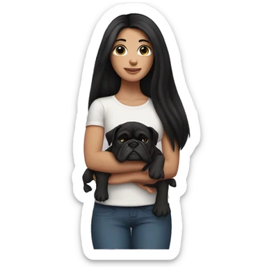 white girl with long black hair holding a bulldog sticker