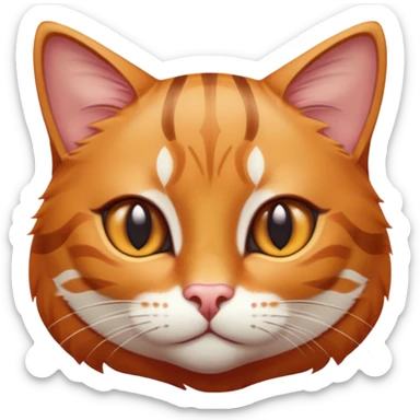 Cinematic Cute Ginger Tabby Cat Portrait Emoji, Head tilted playfully and inquisitively, sleek orange-brown fur with bold tabby stripes and a distinctive M-shaped marking on the forehead, sparkling amber eyes, Simplified yet irresistibly adorable features, highly detailed, glowing with a warm, friendly glow, high shine, affectionate and curious, stylized with a touch of whimsy, bright and endearing, soft glowing outline, capturing the essence of a mischievous yet loving kitten, so playful it feels like it could pounce out of the screen and into your arms! sticker