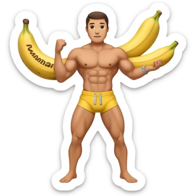 muscular shirtless man with a big banana coming out of his pants zipper sticker