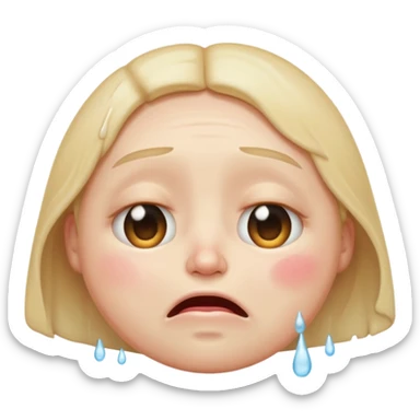 crying emoji with eyes open wide, visible eye bags, 3/4 profile sticker