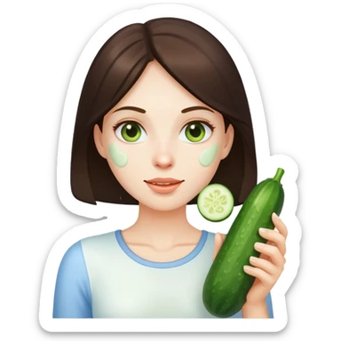 brunette holding a cucumber covered in milk sticker