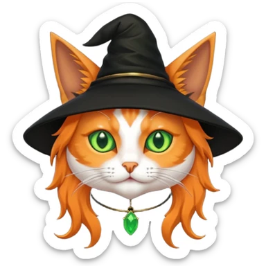 orange witch cat with green eyes sticker