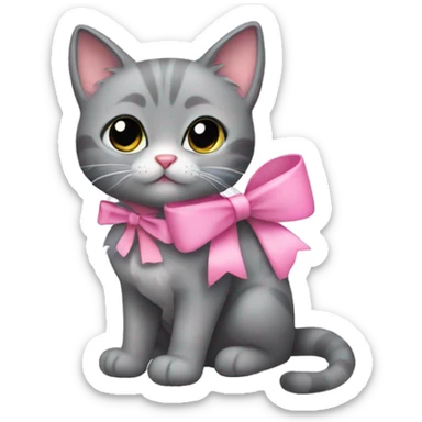 little gray cat with pink bow sticker