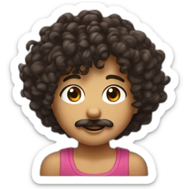 garçon cheveux frisés noirs et moustache, fille cheveux bruns bouclés, chantant dans un micro sticker