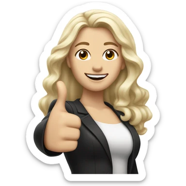 Woman, white skin, pale skin, long black hair, blonde hair, wavy hair, thumbs up sticker