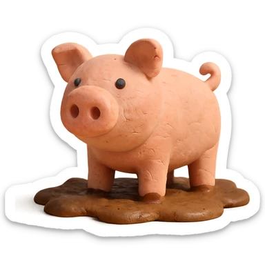 pig standing in mud, pastel colors, visible fingerprints, claymation style sticker