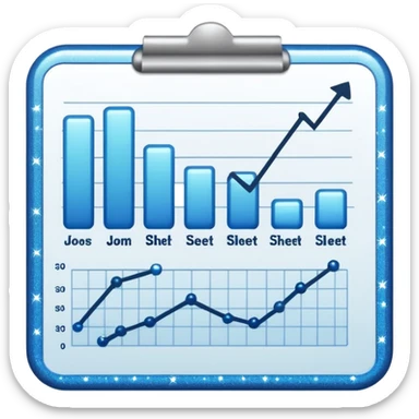 ios style emoji for report sheet consisting graph/ charts with sparkle around the report , no numbers sticker