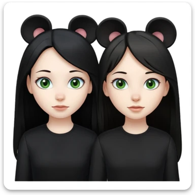 Two girls one with long black hair, blue eyes very pale skin wearing black clothes the other one with long mousey brown hair, green eyes and pale skin sticker