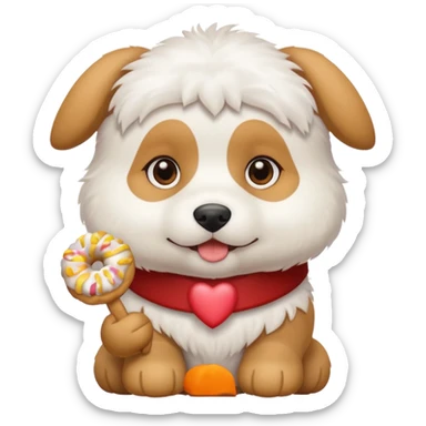 White, cute Puppy eating a treat sticker