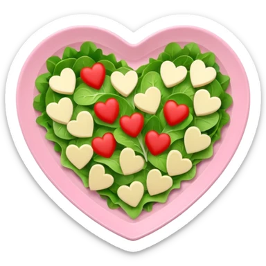 green salad in a light pink heart shaped plate sticker