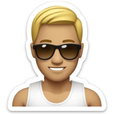 strong asian personal trainer short golden hair with sunglasses white vest sticker