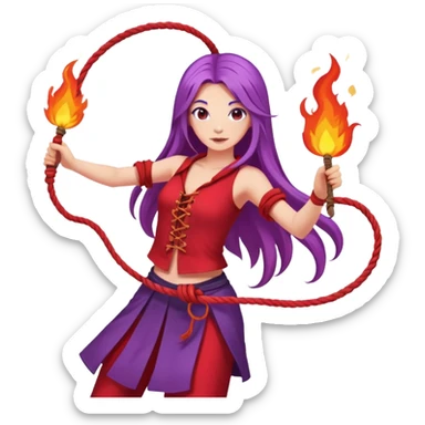 Fire rope poi dance, girl with long purple hair, red clothes sticker