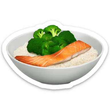 Bowl with rice, fried salmon and broccoli pieces  sticker