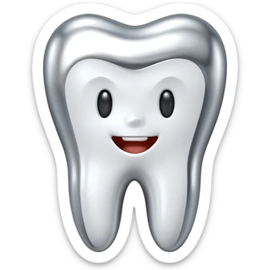 human tooth emoji, smooth chrome ceramic-metal texture, clean medical luxury aesthetic, isolated on white, no face sticker