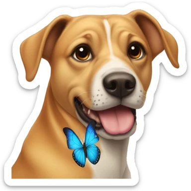Dog with butterflie on a nose sticker