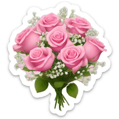 a bouquet of pink roses and baby’s breath all together   sticker