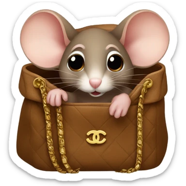 Cute brown mouse sitting in a Chanel bag sticker