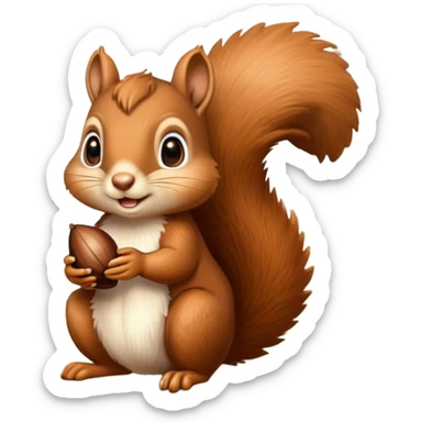 charming squirrel with cute eyes holding an acorn sticker