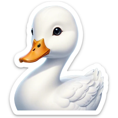 Cinematic Noble White Duck Portrait Emoji, Poised and regal, with a sleek, streamlined build and a pristine, well-groomed pure white plumage, deep-set soulful bright eyes, Simplified yet sharp and sophisticated features, highly detailed, glowing with a soft, dignified glow, high shine, intelligent and graceful, stylized with an air of aquatic elegance, focused and attentive, soft glowing outline, capturing the essence of a watchful and confident waterfowl, so majestic it feels as though it could glide out of the screen with effortless authority! sticker