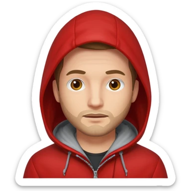 Man in red coat, hood up sticker