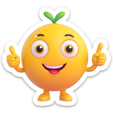 A yellow round emoji character with big eyes and a confident smile, clearly pointing both index fingers at itself. Strong “ME!” expression. Bold cartoon style, isolated on white sticker