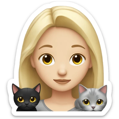 Girl with blonde hair sleeping with a black cat and grey cat  sticker