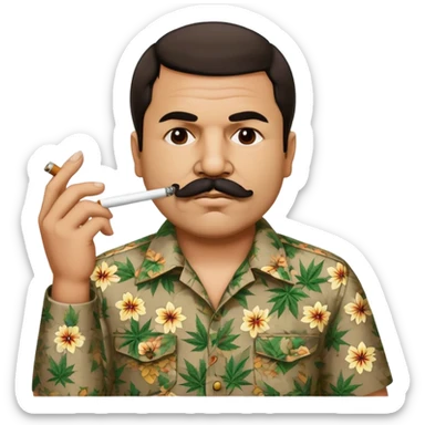 Mexican drug lord El Chapo with mustache and patterned shirt, smoking weed sticker