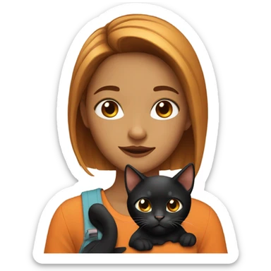 Ugly girl holding a black and orange cat sticker