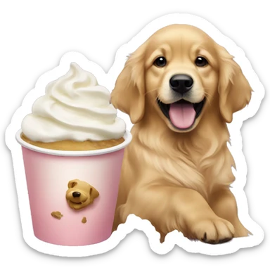 Golden retriever eating whipped cream pup cup sticker