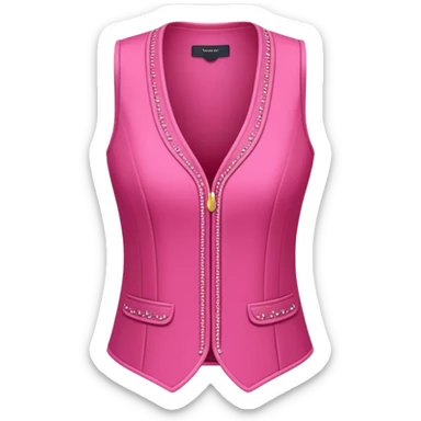 a stylish women’s vest, sleeveless, elegant and decorative design, in a bright pink color with small cute details, feminine and fancy look, no background, ONLY VEST sticker