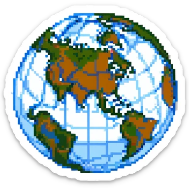 pixel art style globe icon, 3D look, subtle highlights and shadows sticker