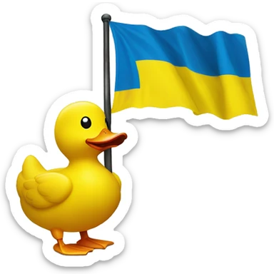 rubber yellow duck holding ukraine flag sticker