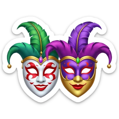 2 jesters masks for mardi gras sticker