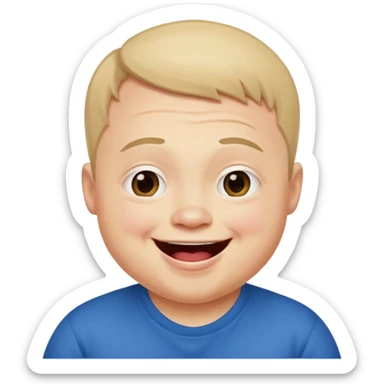 A man with Downs syndrom and CP making a funny face sticker