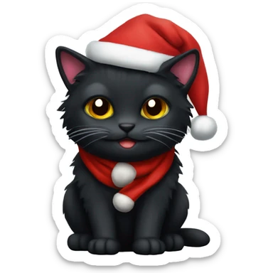 Fluffy black cat with Santa Hat sticker