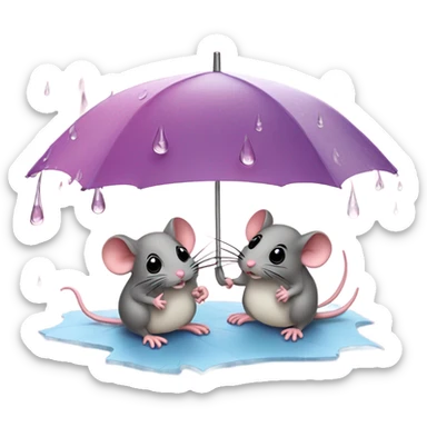 2 mice huddled under a pink umbrella shielding them from rain sticker