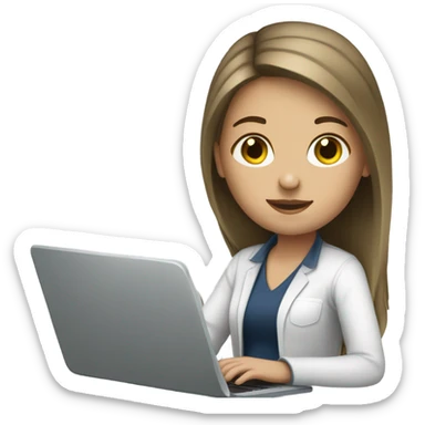 White girl working with lap top sticker