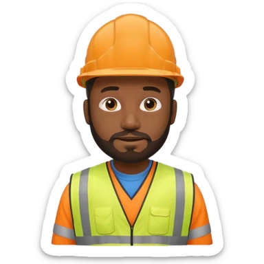 black male civil engineer with a little beard, safety vest and hard hat sticker