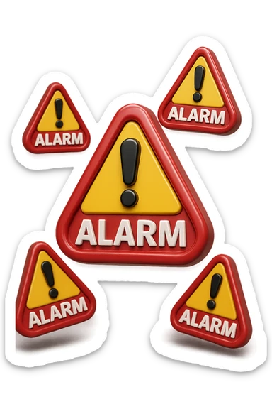 segnali di allarme 3d fluttuano in aria, iperrealistici 4k sticker