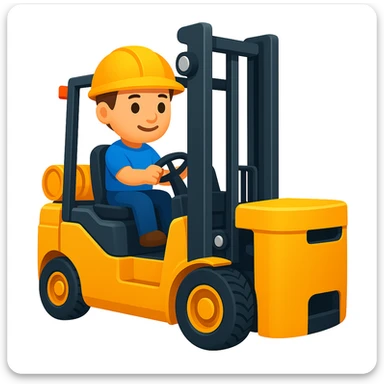 Add a driver to the forklift in a style inspired by emoji style, simple and colorful with clear shapes and minimal details. sticker