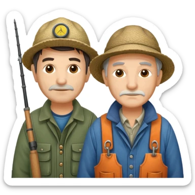 2 pescadores uno mayor y el otro joven, piel clara y pelo oscuro sticker
