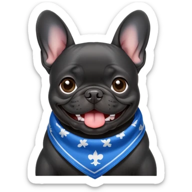 Emoji of a Black French bulldog wearing a blue bandana in his neck sticker