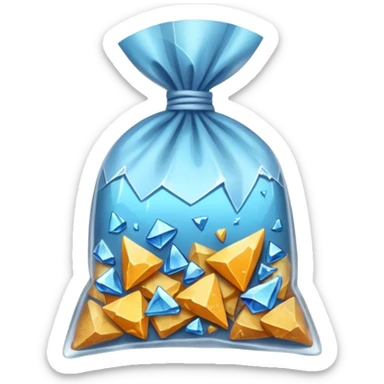 A transparent baggie tied at the top, containing crushed shards of clear glass sticker