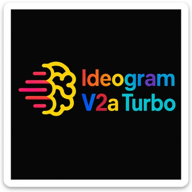 make a non gradient solid but colorful text of "Ideogram V2a Turbo", black background, add this logo too, make it good art for this sticker