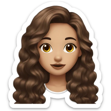 pretty girl brown long hair makeup with black kitten sticker