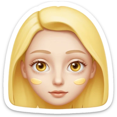 Create a high-quality iPhone-style emoji of a white person's face, with yellow eye cream clearly applied under both eyes, realistic shading and smooth gradient colors, cute rounded 3D cartoon style, subtle and natural facial expression, simple white background, high-resolution.
 sticker