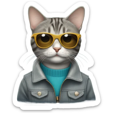 American Wirehair Cat with a jacket and sunglasses  sticker